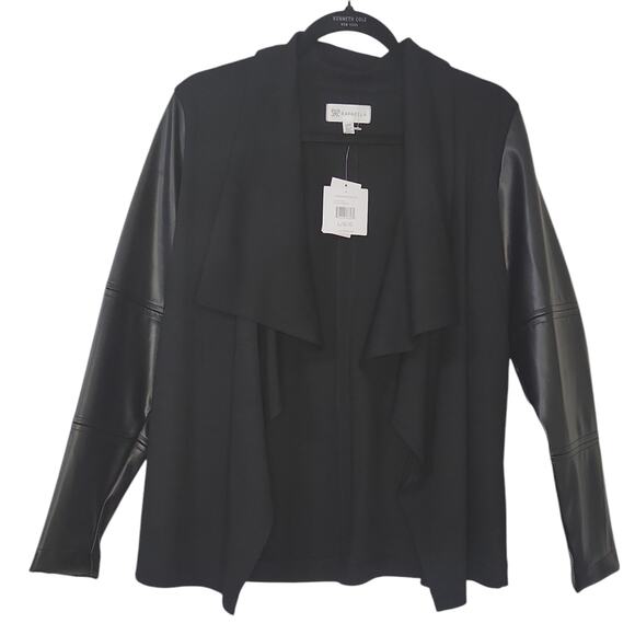 Rafaella black vegan leather and ponte draped front jacket size Large NWT - Picture 4 of 9